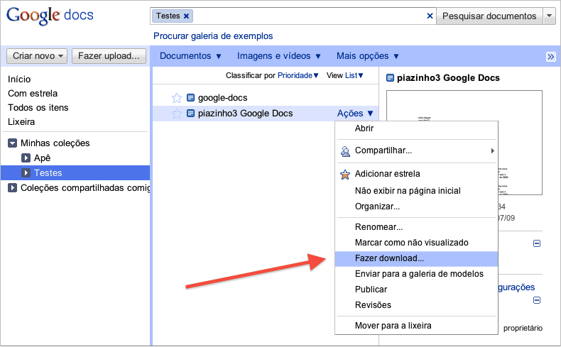 Como baixar documentos?